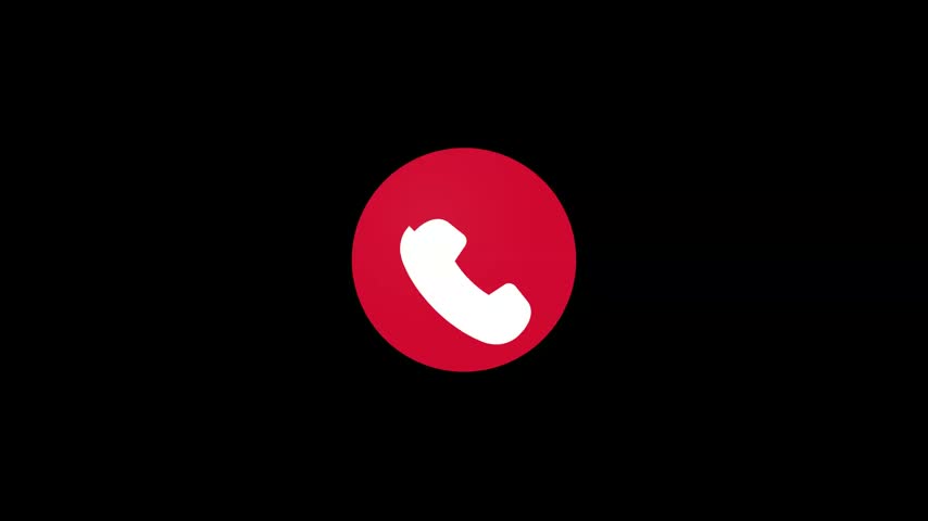 This video displays three identical red circular telephone icons aligned in a row on a black background