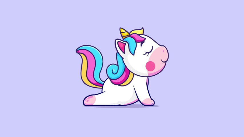 Cute Unicorn Stretching Yoga On Floor Cartoon Video Animation Loop. Fantasy Animal Character Concept Motion Graphic Stock Video