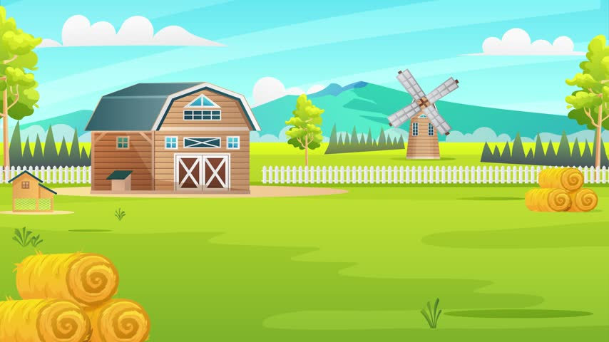 Cartoon Farm House Windmill Landscape loop Animation Video