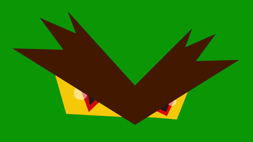 Red and yellow face screen black bird on it isolated on green screen background