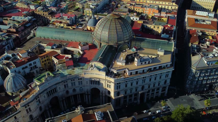 Aerial view of the galleria umberto i shopping gallery in naples, italy. A stunning example of 19th century architecture in a historic city
