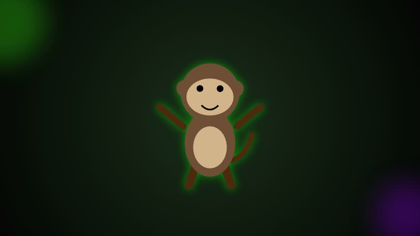 Cute cartoon monkey on dark green abstract background
