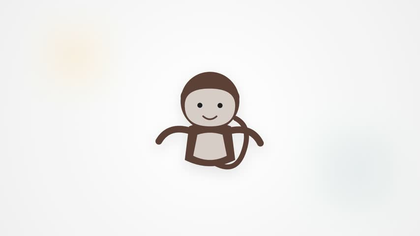 Cute Minimalist Cartoon Dancing Monkey on White Background