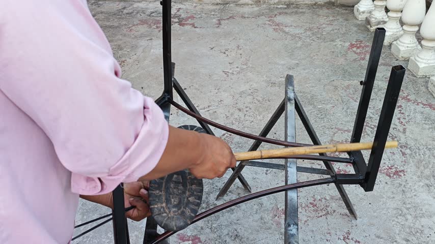 Measuring shelf height with boot for assembling handmade bamboo shoe rack