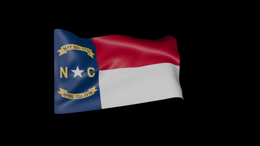 North Carolina State Flag Waving on Black Background