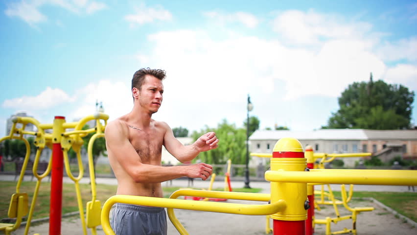 Man training outdoors at the park