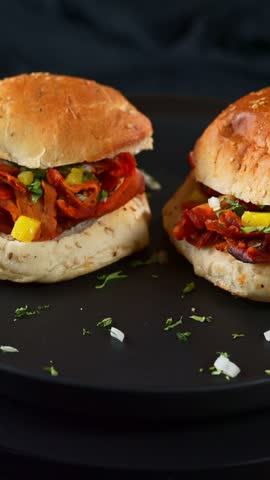 Gourmet Mexican street food al pastor cemitas with pineapple and cilantro topping