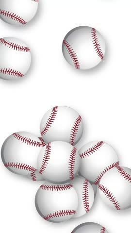 Dynamic 3D animation of multiple baseballs bouncing and falling against a clean white background.