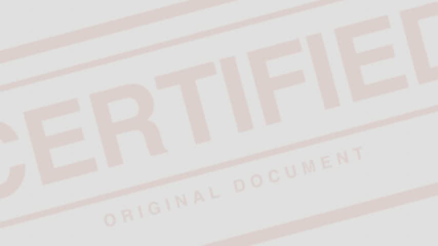 Red certified rubber stamps appearing on a grey background