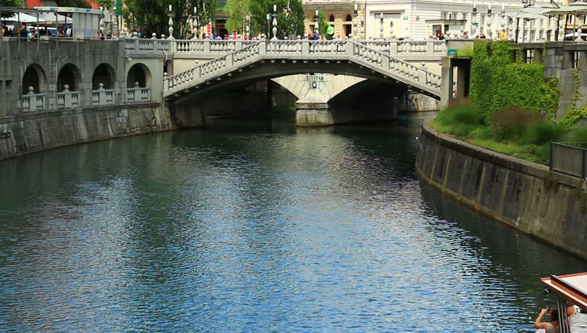 Ljubljana, capitol of Slovenia in Europe, with Ljubljanica river on summer day.