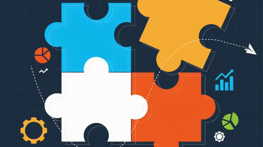 puzzle icon animation motion graphic video design, 4 pieces puzzle for business element template and background