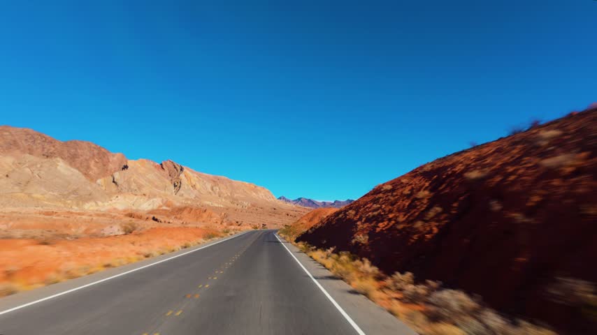 Driving Lake Mead National Recreation Area Nevada Desert Road POV.