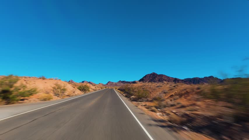 Driving Lake Mead National Recreation Area Nevada Desert Road POV.