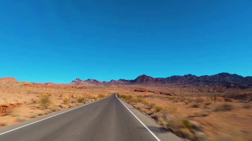 Driving Lake Mead National Recreation Area Nevada Desert Road POV.