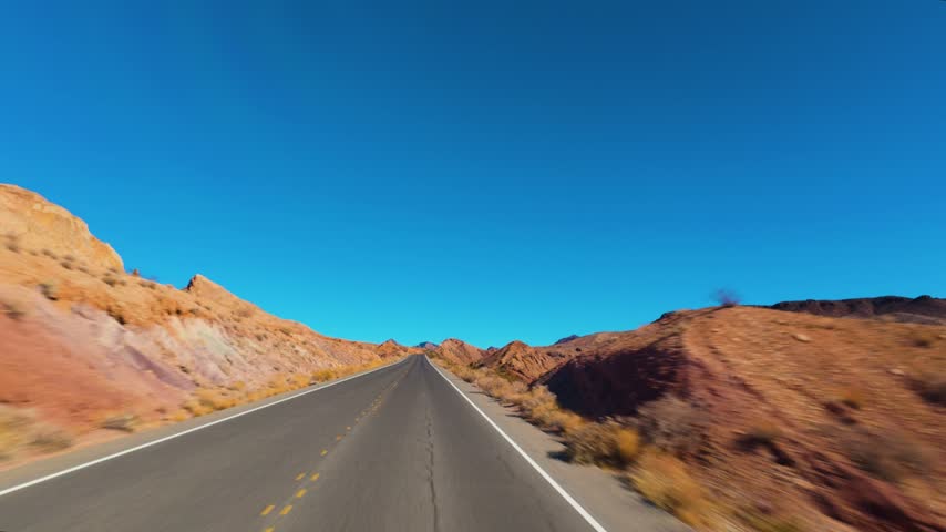 Driving Lake Mead National Recreation Area Nevada Desert Road POV.