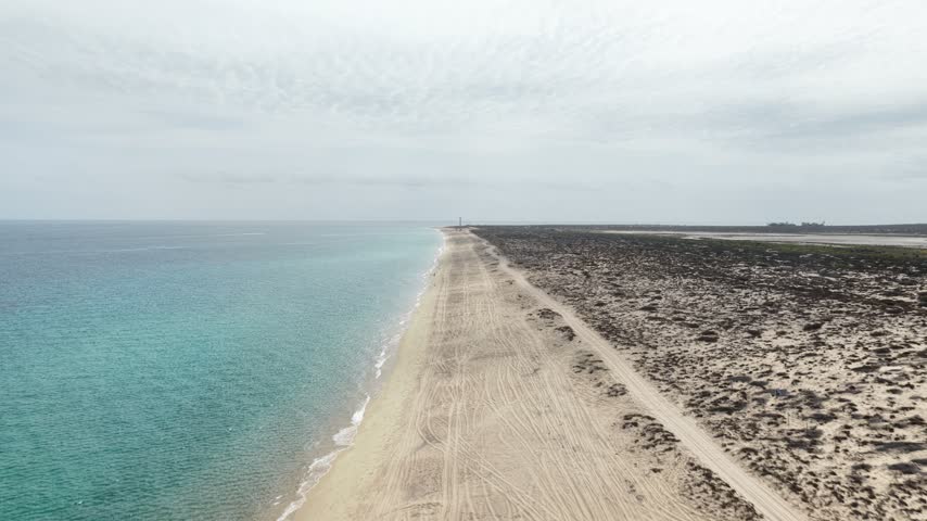 Aerial view of the beach at Punta Arena in La Ventana, Baja California Sur.