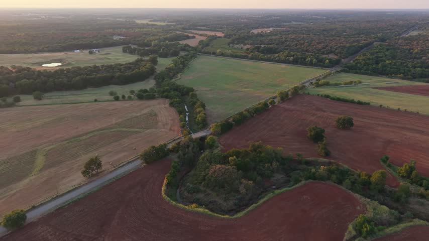 52-Week Chronological Drone Sequence - Bridge 1 Forward Push - Week 42 (Oklahoma Rural Landscape, Early September Dry Heat, Summer) 
