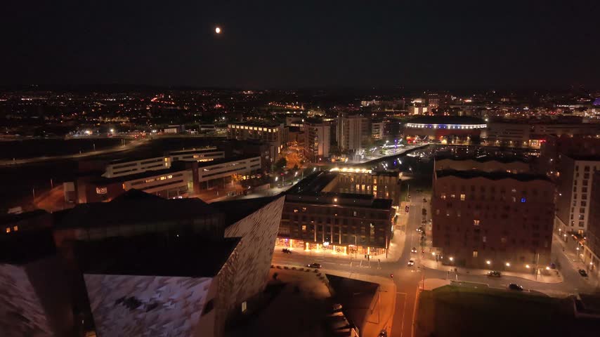 Rising 4K 60FPS aerial video of Titanic Belfast and the surrounding area. Produced in 3840x2160 with Rec709 colour.