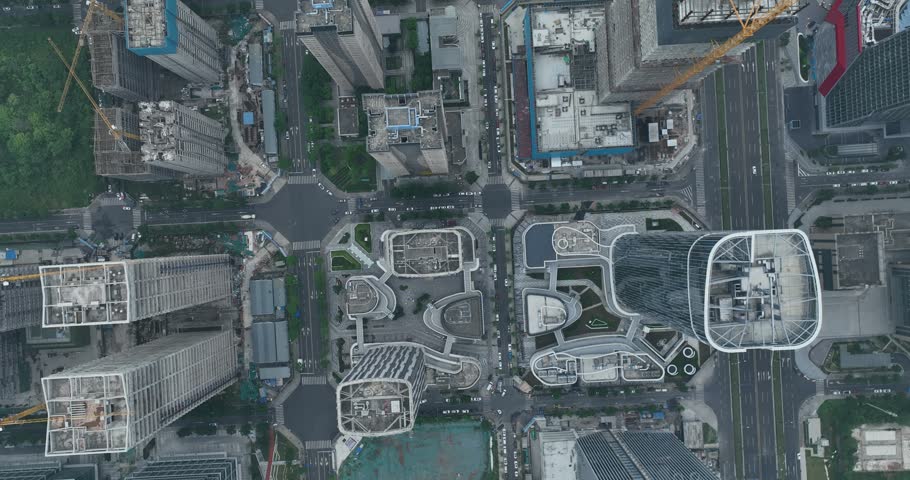 Aerial footage of new modern apartment building in Chengdu city, China	