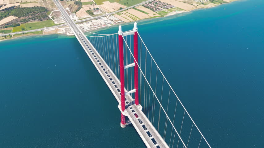 Lapseki, Turkey. The 1915 Canakkale Bridge stretches across the Dardanelles Strait as the world