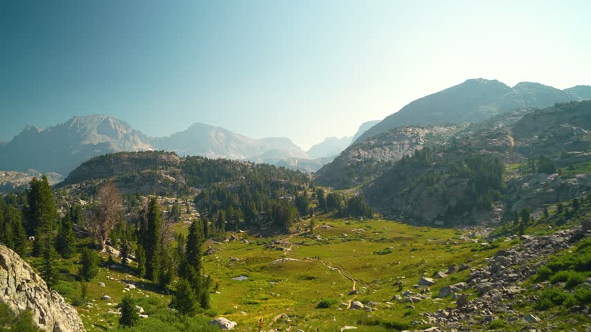 Breathtaking view of lush alpine terrain in Wind River Range, Wyoming,Breathtaking view of mountain valley in Wyoming