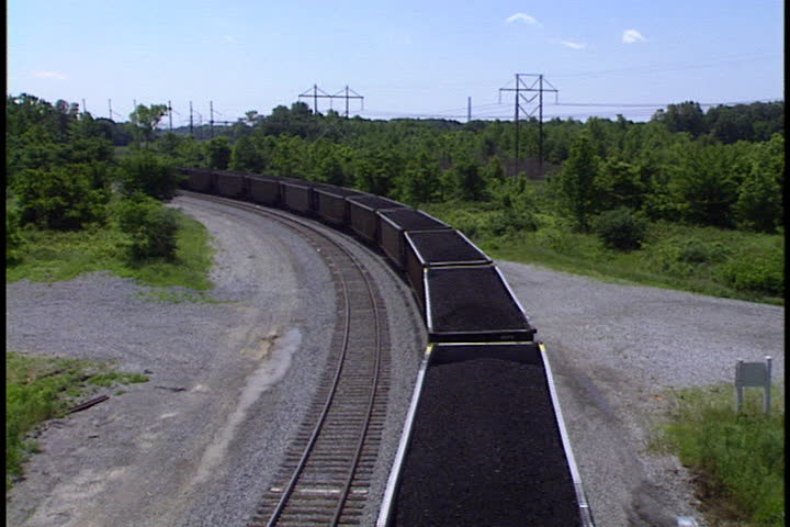 Train hauling 120 cars loaded with coal in Rockport, Indiana.