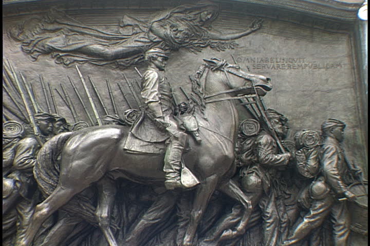 Col. Robert Gould Shaw and African American Civil War soldiers depicted on monument honoring the 54th Massachusetts Volunteer Infantry in Boston, Massachusetts.