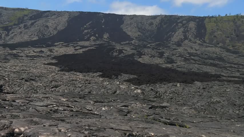 Volcanic rock landscape with old lava flow at Volcanoes National Park in Hawaii