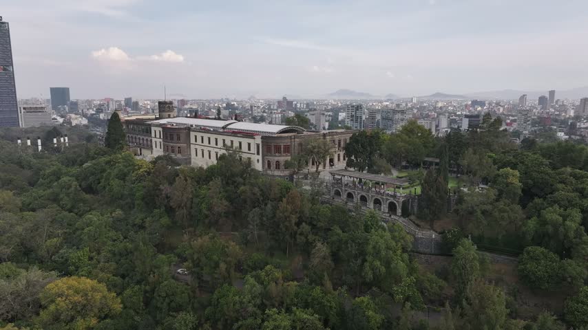 Aerial view of the Chapultepec Castle and urban architecture in Mexico City
