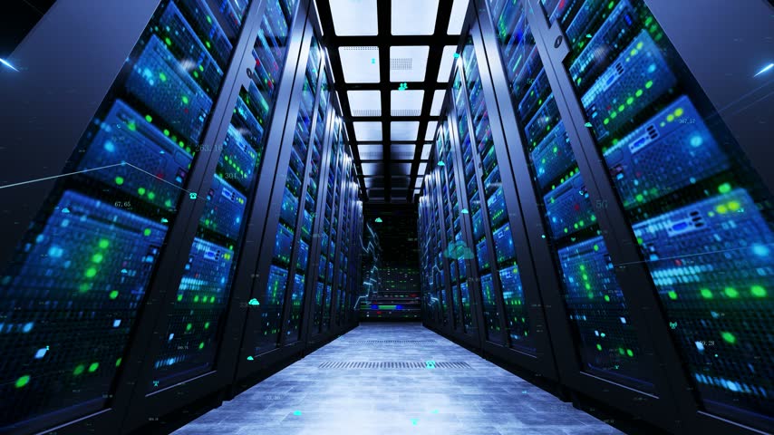 AI Data Center Server Rooms and Data in Motion