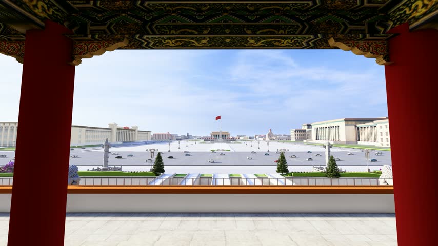 Looking down at Tiananmen Square from the Tiananmen Gate Tower in China