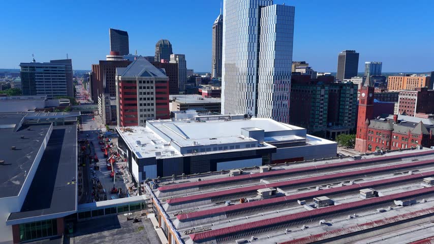 Downtown Indianapolis cityscape featuring the iconic Union Station and skyscrapers