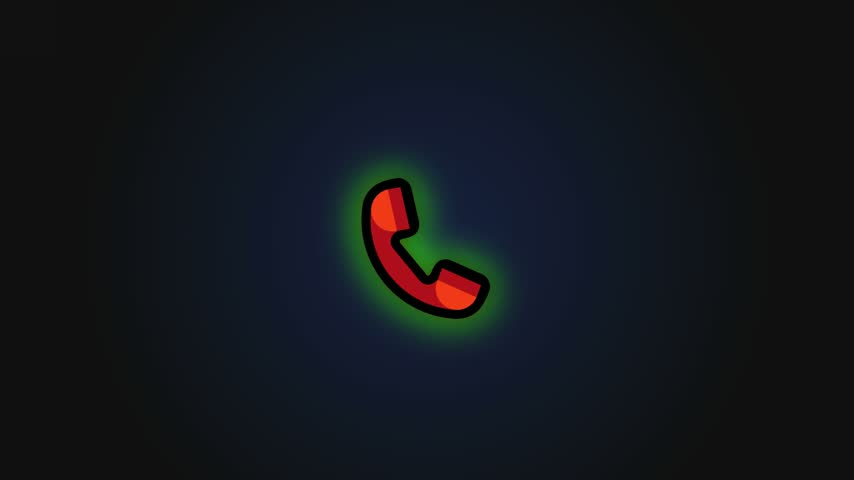 Ringing red telephone receiver icon glowing on a dark blue background.