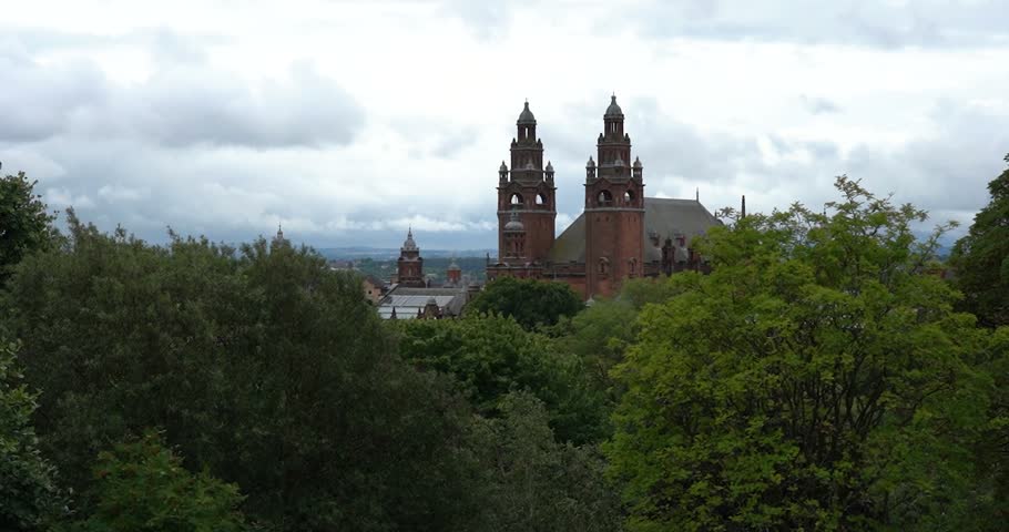 Kelvingrove Art Gallery and Museum in Glasgow, Scotland seen in distance