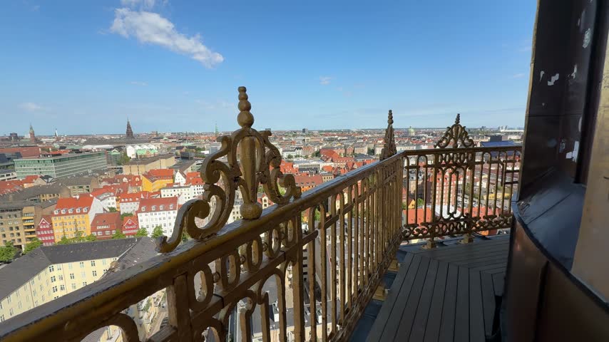 Panoramic city view from balcony of Church of Our Saviour in Copenhagen, Denmark
