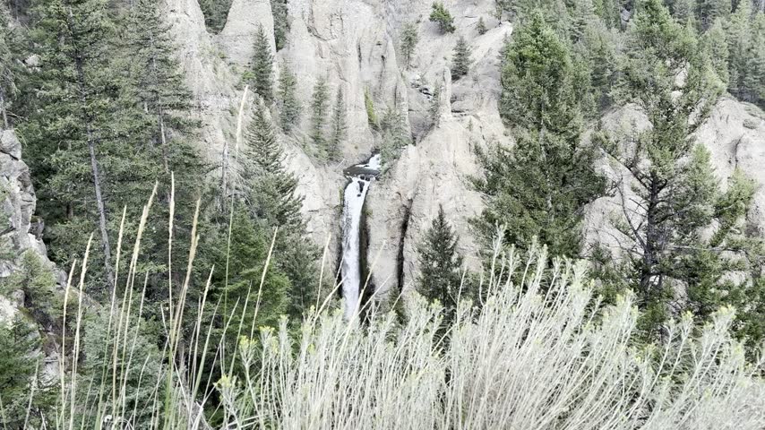 Distant waterfall in Yellowstone National Park