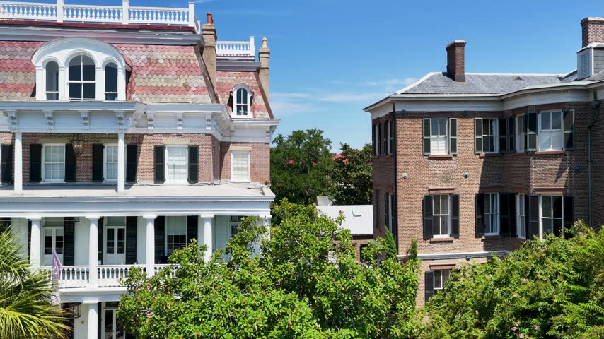 Aerial footage of homes, office buildings and apartments in Charleston South Carolina USA