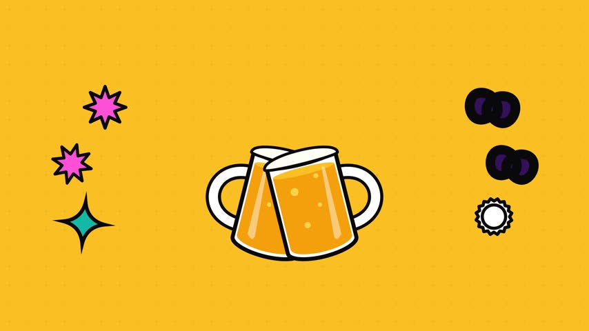Animated beer mugs clinking with Last Call speech bubble