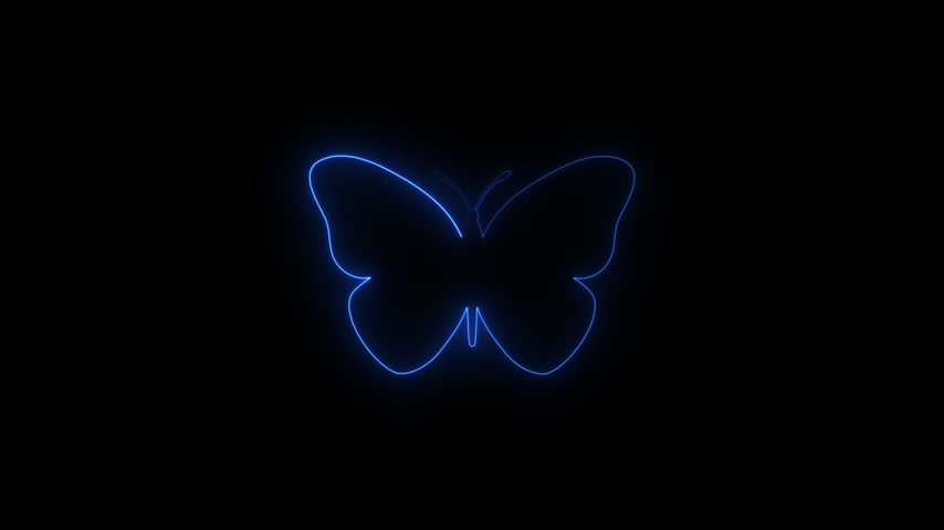 A luminous butterfly silhouette with neon blue glow.