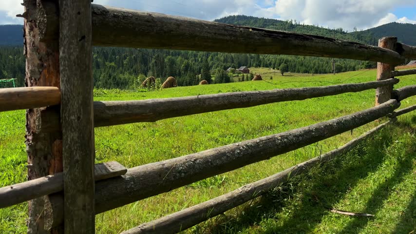 Green meadows and forests fill the Carpathian mountains. Nature unfolds as the sun shines on the valley. Enjoy a travel journey through this mountain landscape.