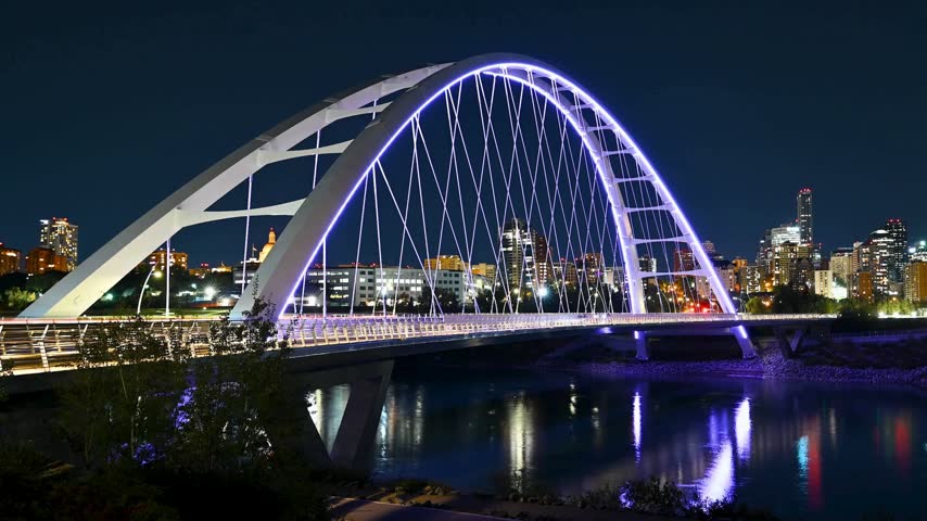 4K View of Walterdale Bridge Over the North Saskatchewan River in Edmonton, Alberta, Canada