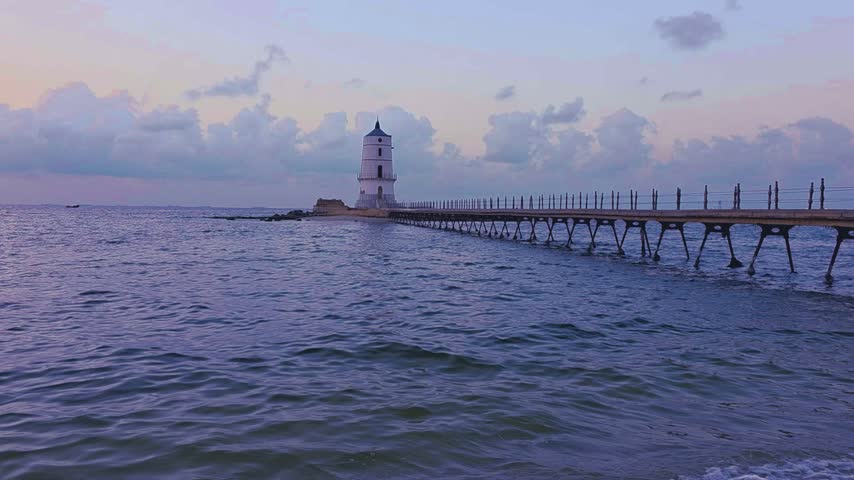 Alexandria Egypt Lighthouse and Mediterranean Sea at Sunset, Peaceful Seascape with Historic Pier, Magical Clouds, Amazing Sky, Solitude, Calm and Tranquil End of the World Atmosphere
