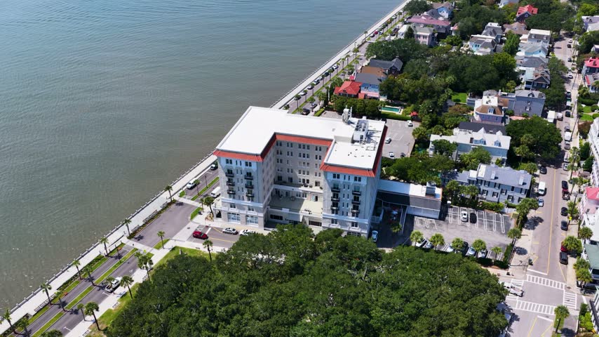 Aerial footage of homes, office buildings and apartments in Charleston South Carolina USA