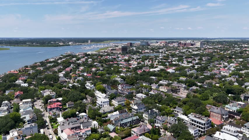 Aerial footage of homes, office buildings and apartments in Charleston South Carolina USA