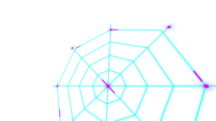 Neon Blue Digital Spider Web Illustration Isolated on White Background