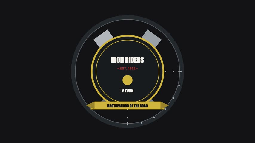 An animated circular emblem featuring a motorcycle engine theme for a riding club.