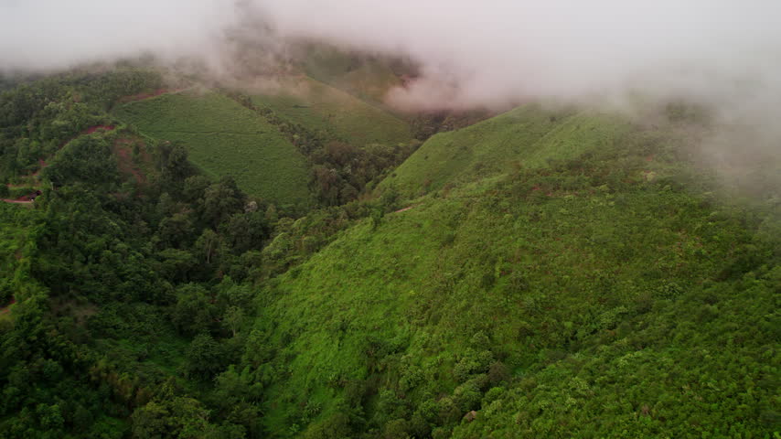 Top view Morning Mist and Viewpoint with Layers of Mountains