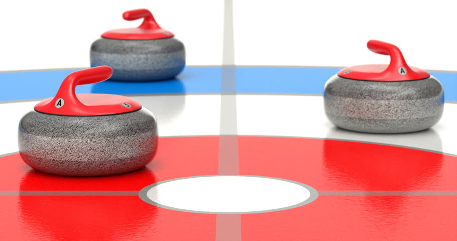 Curling granite stone sliding on ice sheet with brilliant shot animation - 3D animation
