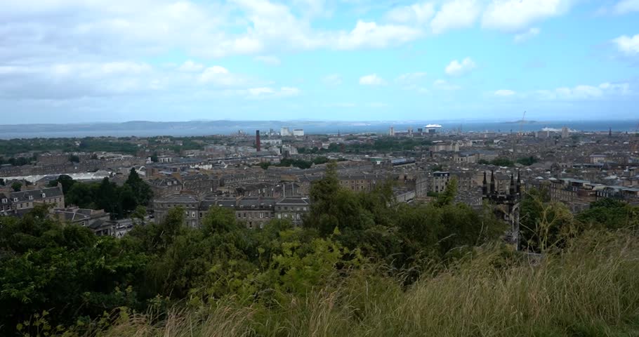 Edinburgh city and coastline seen from viewpoint in Scotland