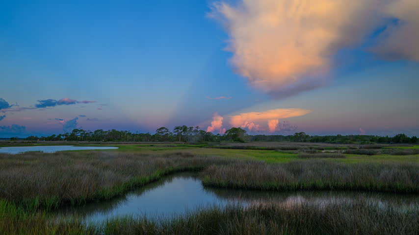 Golden sunrise over salt marsh